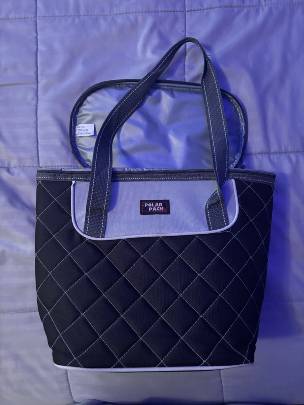 Quilted Tote Bag in Black and Gray - Lunch Pack (brand: POLAR PACK)